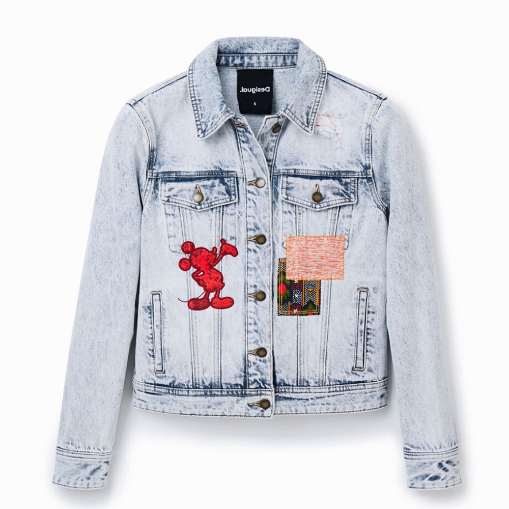 Disney's Mickey Mouse vintage-effect washed denim jacket in cotton, size L